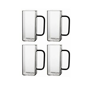 Yeni Nesil Kare Cam Füme Kulplu Latte,meşrubat,nescafe,süt,su Bardağı 350 Ml 4 Adet