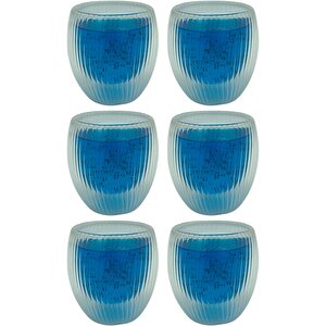Çift Cidarlı Çizgili Cam,kahve,latte,ekspresso,meşrubat 250 Ml Bardak Seti 6 Adet 2321