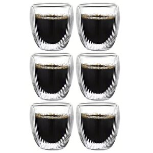 Çift Cidarlı Çizgili Cam,kahve,latte,ekspresso,meşrubat 250 Ml Bardak Seti 6 Adet 2321