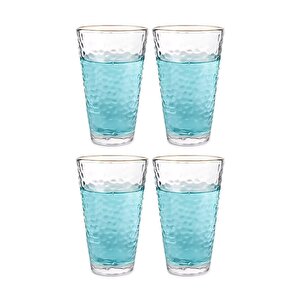 Ezme Dövülmüş Desen Tasarım Cam Su, Meşrubat, Latte, Kahve, Smoothie Bardağı 350 Ml 4 Adet - 4361