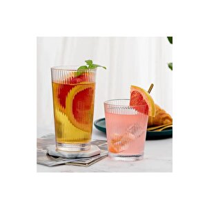 Yeni Tasarım Cam Çizgili Meşrubat, Latte, Su, Nescafe Bardağı 300 Ml - 4 Adet - 2440