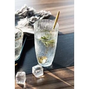 Buzlu Çizgili Tasarım Cam Su, Meşrubat, Latte, Kahve, Smoothie Bardağı 2 Adet - 4360
