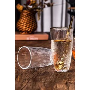Buzlu Çizgili Tasarım Cam Su, Meşrubat, Latte, Kahve, Smoothie Bardağı 2 Adet - 4360