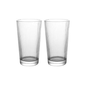 Yeni Tasarım Çizgili Uzun Cam Bardak, Meşrubat, Latte, Nescafe, Su Bardağı 300 Ml - 2 Adet - 2441