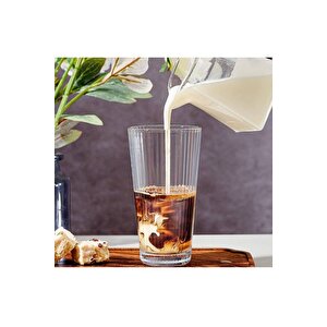 Yeni Tasarım Çizgili Uzun Cam Bardak, Meşrubat, Latte, Nescafe, Su Bardağı 300 Ml - 2 Adet - 2441