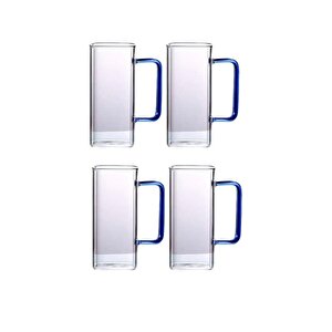 Yeni Nesil Kare Cam Mavi Kulplu Latte,meşrubat,nescafe,süt,su Bardağı 350 Ml 4 Adet