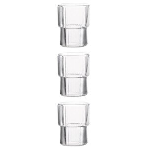 Çizgili Tasarım Isıya Dayanıklı Su Bardağı Kahve, Sunum, Meşrubat Bardağı 300 Ml - 3 Adet - 2232