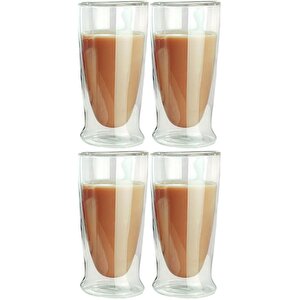 Çift Cidarlı Uzun Cam Kokteyl -meşrubat-latte Bardağı 350 Ml 4 Adet 2323