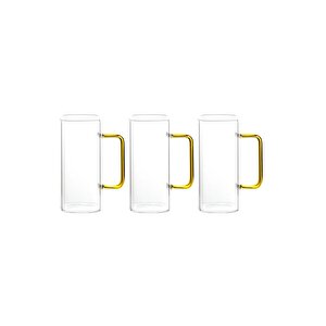 Yeni Nesil Kare Cam Sarı Kulplu Latte,meşrubat,nescafe,süt,su Bardağı 350 Ml 3 Adet
