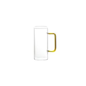 Yeni Nesil Kare Cam Sarı Kulplu Latte,meşrubat,nescafe,süt,su Bardağı 350 Ml 3 Adet