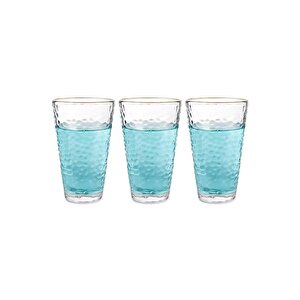 Ezme Dövülmüş Desen Tasarım Cam Su, Meşrubat, Latte, Kahve, Smoothie Bardağı 350 Ml 3 Adet - 4361