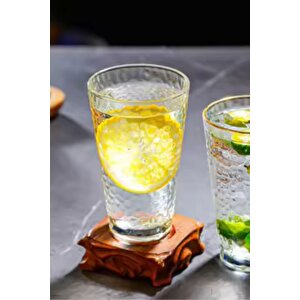 Ezme Dövülmüş Desen Tasarım Cam Su, Meşrubat, Latte, Kahve, Smoothie Bardağı 350 Ml 3 Adet - 4361