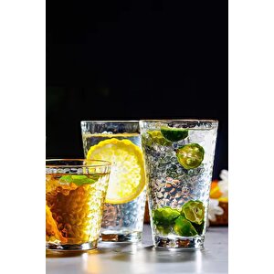 Ezme Dövülmüş Desen Tasarım Cam Su, Meşrubat, Latte, Kahve, Smoothie Bardağı 350 Ml 3 Adet - 4361
