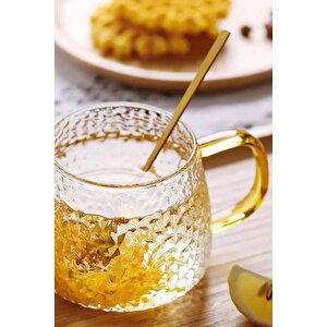 Yeni Tasarım Ezme Dövülmüş Desen Kupa Sarı Kulplu 350 Ml Cam Fincan 6 Adet