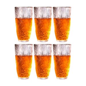 Buzlu Çizgili Tasarım Cam Su Meşrubat Latte Kahve Bardağı Çeyiz Listesi 350 Ml 6 Adet 4360