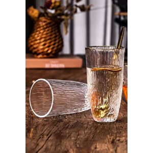 Buzlu Çizgili Tasarım Cam Su Meşrubat Latte Kahve Bardağı Çeyiz Listesi 350 Ml 6 Adet 4360