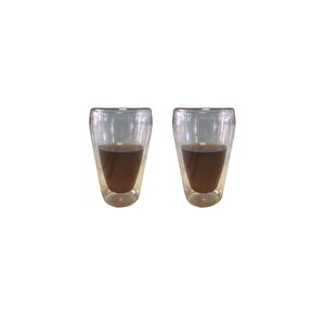 Yeni Stil Çift Cidarlı Uzun Bardak 400 Ml Su, Meşrubat, Nescafe, Latte Bardağı 2 Adet - 2258