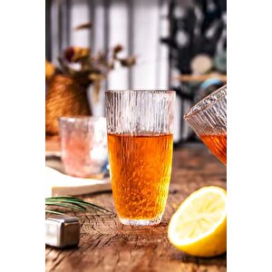 Buzlu Çizgili Tasarım Cam Su,meşrubat,latte,kahve,smoothie Bardağı 4 Adet -350 Ml-4360