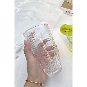 Buzlu Çizgili Tasarım Cam Su,meşrubat,latte,kahve,smoothie Bardağı 4 Adet -350 Ml-4360