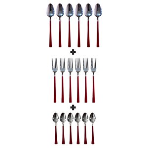 Parlak Gümüş Kırmızı Pasta Tatlı Kaşık-çatal-çay Kaşığı Seti, 18 Adet Gümüş