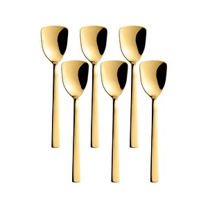 Lüks Gold Renk Paslanmaz Çelik, Kutulu, 6'lı Dondurma Kaşığı Ve Tatlı Kaşığı