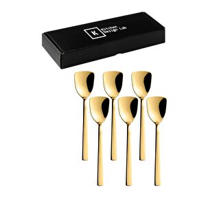 Lüks Gold Renk Paslanmaz Çelik, Kutulu, 6'lı Dondurma Kaşığı Ve Tatlı Kaşığı