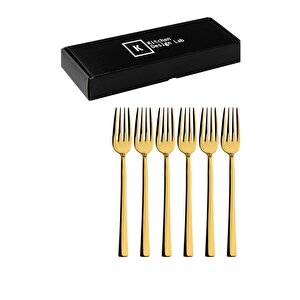 Parlak Gold Tatlı Çatalı 6 Adet Kahvaltı Çatal Seti Kutulu Set Paslanmaz Çelik