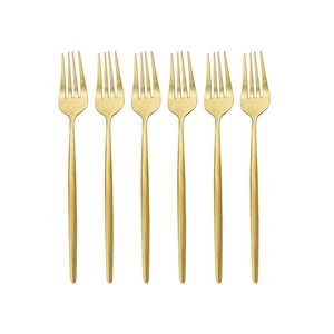 Lüks Mat Gold 6 Parça Yemek Çatalı Seti - Mat Altın 6 Parça Yemek Çatalı
