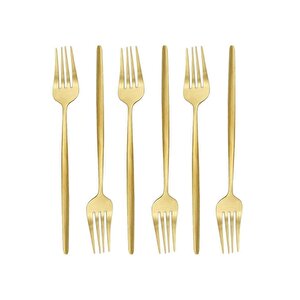 Lüks Mat Gold 6 Parça Yemek Çatalı Seti - Mat Altın 6 Parça Yemek Çatalı