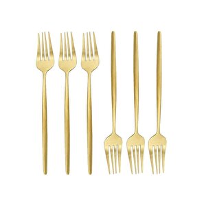 Lüks Mat Gold 6 Parça Yemek Çatalı Seti - Mat Altın 6 Parça Yemek Çatalı