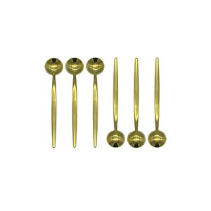 Gold Yuvarlak Tatlı Kaşık Seti 6 Adet, 18/10 Paslanmaz Çelik 6 Kişilik Tatlı Kaşığı Seti 18cm