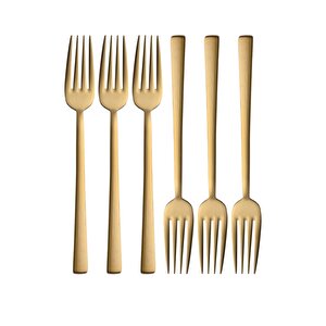 Mat Gold Yemek Çatal Seti 6 Adet Set, Paslanmaz Çelik Yemek Çatalı Seti