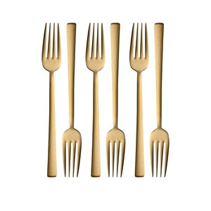Mat Gold Yemek Çatal Seti 6 Adet Set, Paslanmaz Çelik Yemek Çatalı Seti