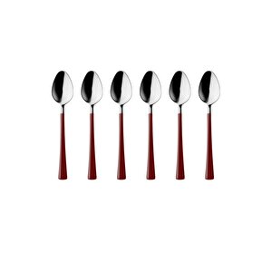 Gümüş Bordo Çay Ve Kahve Kaşığı 6 Adet, Kutulu, Paslanmaz Çelik 18/10 Çay Kaşığı Seti