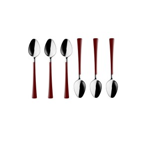 Gümüş Bordo Çay Ve Kahve Kaşığı 6 Adet, Kutulu, Paslanmaz Çelik 18/10 Çay Kaşığı Seti