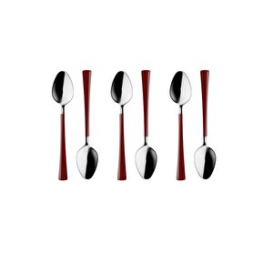 Gümüş Bordo Çay Ve Kahve Kaşığı 6 Adet, Kutulu, Paslanmaz Çelik 18/10 Çay Kaşığı Seti