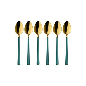 12 Adet Parlak Gold Yeşil Tatlı Meyve Kaşık Çatal Takımı, Paslanmaz Çelik Kahvaltı Kaşık Çatal Seti