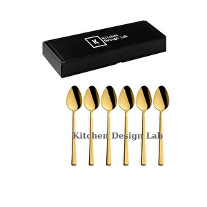 Gold Parlak Çay Kaşık Seti 6 Adet, Kutulu, 18/10 Paslanmaz Çelik 6 Kişilik Çay Kaşığı Seti