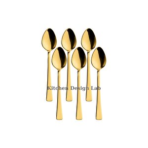 Gold Parlak Çay Kaşık Seti 6 Adet, Kutulu, 18/10 Paslanmaz Çelik 6 Kişilik Çay Kaşığı Seti