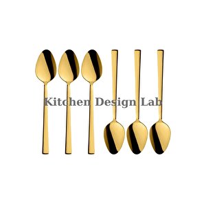 Gold Parlak Çay Kaşık Seti 6 Adet, Kutulu, 18/10 Paslanmaz Çelik 6 Kişilik Çay Kaşığı Seti