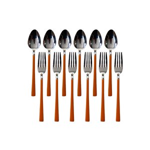 Parlak Gümüş Turuncu Tatlı Çatal Ve Kaşık Seti - 12 Adet Kahvaltı Pasta Tatlı Çatal Kaşık Seti