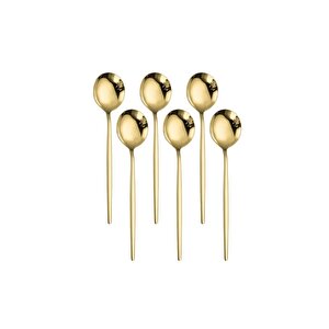 Lüks Mat Gold Kahve 6'lı Çay Kaşığı Seti, Kutulu
