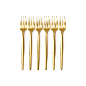 Gold Limon Ve Fondü Çatalı, Gold 6'lı  Çatal Takımı 13 Cm