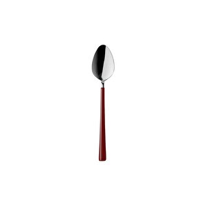Parlak Gümüş Bordo Tatlı Kaşığı Seti, Kahvaltı Kaşık Seti Kutulu, Paslanmaz Çelik, 6 Adet Gümüş