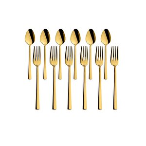 Parlak Gold Tatlı Çatal Ve Kaşık Seti - 12 Adet Kahvaltı Pasta Tatlı Çatal Kaşık Seti Kutulu Set