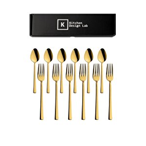 Parlak Gold Tatlı Çatal Ve Kaşık Seti - 12 Adet Kahvaltı Pasta Tatlı Çatal Kaşık Seti Kutulu Set