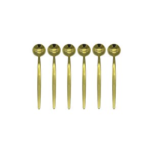 Gold Yuvarlak Çay Kaşık Seti 6 Adet, Kutulu, 18/10 Paslanmaz Çelik 6 Kişilik Çay Kaşığı Seti 13 Cm