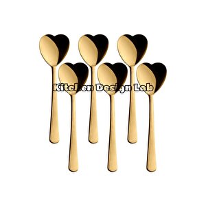 Gold Kalp Şekilli 6'lı Dondurma Ve Tatlı Kaşığı - Kutulu, Altın Renk Dondurma Ve Tatlı Kaşığı 6 Adet