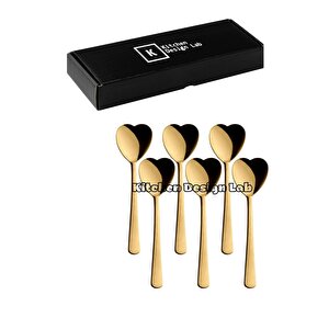 Gold Kalp Şekilli 6'lı Dondurma Ve Tatlı Kaşığı - Kutulu, Altın Renk Dondurma Ve Tatlı Kaşığı 6 Adet