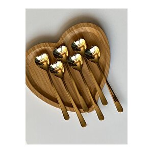 Gold Kalp Şekilli 6'lı Dondurma Ve Tatlı Kaşığı - Kutulu, Altın Renk Dondurma Ve Tatlı Kaşığı 6 Adet